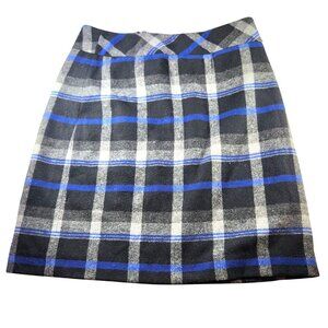 Plaid skirt Talbots Wool Blend Pencil Sz 10 Black Gray Blue career academia
